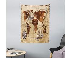 ABAKUHAUS Carta geografica Tappeto da Parete e Copriletto, Retro Sketch Mappa del Mondo, Colori Chiari Non sbiadiscono, 110 x 150 cm, Brown And Sand Brown