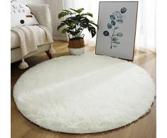 LYKEJI Tappeto Rotondo in Peluche per Soggiorno, Tappeto Rotondo per Ragazza Tappeto Rotondo Moderno in Peluche Comodo Tappeto Antiscivolo per Camera da Letto(140cm X 140cm, bianco)