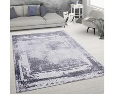 Tappeto Salotto Pelo Corto Used Look Astratto Stile Vintage Moderno, Dimensione:60x100 cm, Colore:Grigio 2