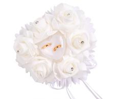 Anseom Rose Cuscino Portafedi a Portafedi di Cuore 19x18 cm Cuscino Portafedi a Forma di Cuore con Strass Rosa Scatola per Nuziali a Forma di Cuore Romantico per San Valentino (Bianco)