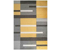 The Rug House Tappeto Colore Ocra Giallo Mostarda Oro Motivo a Quadri Bohémien Patchwork per Salotto 160cm x 230cm (53 x 76)