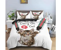 Copripiumino Matrimoniale 260x240 cm Gatto Soriano Bianco La Neve microfibra Set di biancheria da letto copripiumino + 2 Federe 50x80 cm con cerniera - morbidissimo parure copripiumone matrimoniale