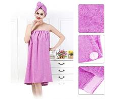 Kilt da sauna per donna, sarong morbidissimo con cintura e asciugamano coordinato per i capelli, in cotone biologico, dimensioni 150 x 90 cm Lila
