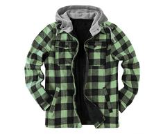 THUCHENYUC Uomo Shacket, Plaid Print Flannel Shirt Jacket Zip Imbottito Caldo Cappotti A Maniche Lunghe con Cappuccio Capispalla (Color : Green, Size : XX-Large)