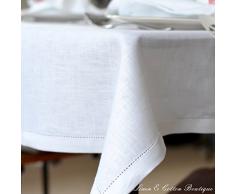 Lusso Tovaglia da Tavola In Stoffa Con Orlo A Giorno, Bianco - 100% Lino (143 x 143cm)