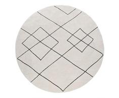 Tappeto Salotto Pelo Corto Rotondo con Moderno Motivo Diamante Scandinavo Chiaro, Dimensione:Ø 160 cm Tondo, Colore:Bianco