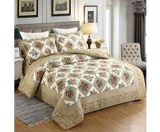 PENGSHAO Copriletto Trapuntato Matrimoniale 230x250cm in Cotone, Patchwork Trapuntino con 2 Federe 50x70cm, Trapunta Sottile per Primaverile e Estivo, Stile Country,Marrone