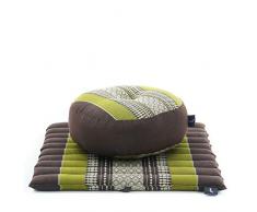 LEEWADEE Mini Set da Meditazione: Piccolo Cuscino Zafu e Tappetino Zabuton, Kit Tailandese per meditare in kapok, Marrone Verde
