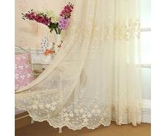 Tenda del ricamo, Europea Idilliaco stile Tenda in tulle Per Camera da letto Soggiorno Balcone Bovindo Pannelli finestra-Beige 300x260cm(118x102inch)