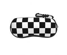 ASEELO Custodia per occhiali da vista con bandiera danese, portatile, con cerniera e gancio, Plaid bianco e nero., taglia unica