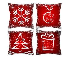 Gobesty Set di 4 federe per cuscino con stampa di Buon Natale, federa per cuscino in lino di cotone 45 * 45 cm, federa decorativa in cotone, fiocco di neve, cuscino per divano, divano, letto