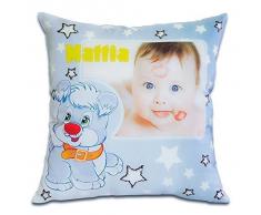 CUSCINO PERSONALIZZATO PERSONALIZZABILE STAMPA FOTO BAMBINO CAGNOLINO STELLE AZZURRO