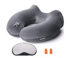 Raniaco Cuscino da Collo Gonfiabile da Viaggio con Tappi per Orecchie e Maschera per Dormire