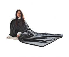HOMELEVEL Coperta con Maniche Lunghe - Plaid Invernale Braccia Coperte - Poncho Caldo in Pile - Coperta Divano 150x200cm - Tessuto Sherpa - Grigio