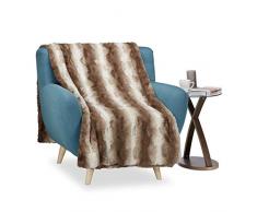 Relaxdays Coperta Pelosa in Pelliccia Sintetica, Plaid per Divano & Letto, Morbida, Matrimoniale, 150x200 cm, Marrone