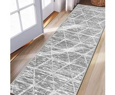 Tinyboy-hbq Tappeto Cucina Antiscivolo Lavabile, Morbidi Lunghi Tappeti Antimacchia Runner per camera da letto, corridoi, soggiorno, cucina (60 x 240 cm, Avorio/Grigio)