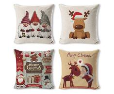 Tscdy 4pz Natale Federa per Cuscini, Bellissimo Babbo Alce Cuscini per Divani Decorativo Cotone Biancheria Cuscino Copricuscini Divano Caso Federa per Cuscino(45x45cm), Natale A