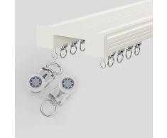 CUPLES Bastone Doppio per Tende, Asta Doppia per Tende di Alluminio, Binario per Tende Silenzioso, Installazione a Soffitto, Rettangolare, per spazi da 1 m a 4 m, Oro, Bianco