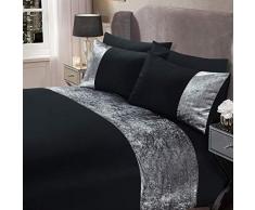 Sienna Set di biancheria da letto con copripiumino e federa, in velluto schiacciato, colore: nero, grigio argento, per letto matrimoniale