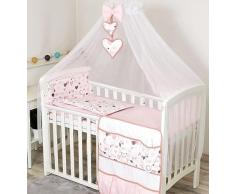 9 Pezzi set biancheria bebè da letto per lettino culla Cuscino Organizzatore Baldacchino Piumino Copripiumino (120 x 90 cm, Cuori Rosa)