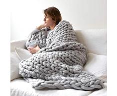 Justdodo Confortevole Mantieni al Caldo Morbida Linea Spessa Filato Gigante Coperta Lavorata a Maglia Tessuti Fatti a Mano Tessitura Manuale Puntelli Fotografia - Grigio 120x150 cm