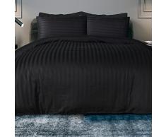 Sleepdown Set di biancheria da letto con copripiumino reversibile a 225 fili, di qualità alberghiera, in cotone e raso nero, con federe, facile da pulire, super king (260 cm x 200 cm)