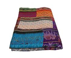 telo da spiaggia fatta a mano piumino copriletto Sari Coperta in stile indiano con patchwork Kantha cucita a mano a blocchi di colori e motivi diversi telo da spiaggia fatta a mano piumino copriletto Sari Coperta in stile indiano con patchwork Kantha cucita a mano a blocchi di colori e motivi diversi
