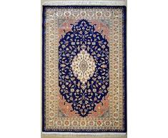 Tappeto orientale blu motivo floreale bokhara originale fatto a mano in lana design elegante autentico tribale tappeto simmetrico per soggiorno camera da letto ingresso 124 cm X 188 cm