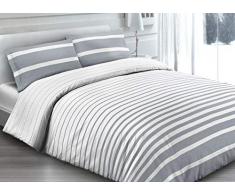BIANCHERIAWEB Completo Lenzuola in 100% Cotone Fantasia Rigato Matrimoniale Grigio