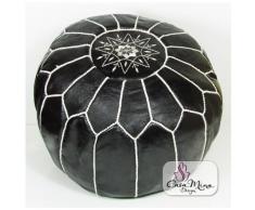 ALMADIH Pouf 100% tradizionale mano in pelle Pouff sacco imbottito ottomano cuoio piede sgabello Puf rotondo mobili pouffee poggiapiedi carico cuscino pavimento sediavari colori Puff Nero