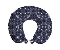 ABAKUHAUS orientale Cuscino da Viaggio, Spirali Vintage Curve, Accessorio in Schiuma di Memoria per Viaggio, 30 cm x 30 cm, Scuro Violet Blue Pearl