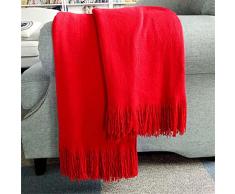 UKKO Coperta Super Soft Winter Bed Bedry Biancheria da Letto Calda Morbida Trapunta in Cotone Uncinetto Divano Coperchio Coperta-Red,130X240Cm