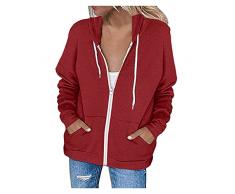 Sonnena Invernale Pelliccia Zipper Incappucciato Incappucciato Donna Colore Solido Top Manica Lunga Primavera e Autumn Sweatshirt Sottile Fashion Bluse Trapuntino 100 Grammi (Wine, XL)