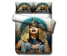 Copripiumino Matrimoniale Antico Egitto femmina Piumone matrimoniale Microfibra Ultra Morbida Poliestere con Cerniera + 2 Federe 50x80cm