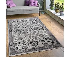 Paco Home Tappeto Di Design Tappeti Soggiorno Floreali Effetto Vintage Bordi Nero Bianco, Dimensione:120x170 cm