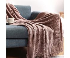 LumiSyne Coperta a Maglia Sfrangiata Tinta Unita Ananas Griglia Calda Coperte In Maglia Copriletto a Maglia Coperta Da Tiro Adatto Per Letto o Divano 130*240cm