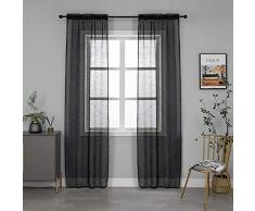 GIRASOLE Coppia Tende Voile Trasparenti Effetto Lino Tenda per Soggiorno Camera Cameretta Balcone Finestra e Interni 2 Pannelli con Tasca (Nero, 70x240cm)