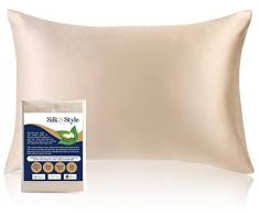 SILK & STYLE Federa in 100% seta di gelso naturale, per capelli e pelle, 22 momme (mm), seta 6A, traspirante, naturalmente ipoallergenica, su entrambi i lati, in pura seta (1 pezzo), cerniera