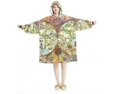 Felpa con cappuccio indossabile,Felpa con cappuccio oversize coperta,Vintage Map Retro Vintage, Multicolore, taglia unica