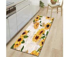 WGOO Carpet Tappeti Cucina Lavabile Antiscivolo Design Tappeto da Cucina,Bellissimo Tappeto da Bagno 7MM con Stampa Girasole,60X180CM