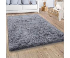 Tappeto Salotto Pelo Lungo Soggiorno Pelliccia Finta Shaggy Morbido Monocolore, Dimensione:80x150 cm, Colore:Grigio