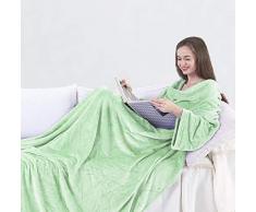 DecoKing Coperta con Maniche per TV in Microfibra e Tasca Morbido Poliestere Menta 170 x 200 cm Lazy