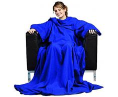 Coperta con maniche calda in poliestere pile plaid pled 180x137 cm caldo inverno - Calda e sottile 100% Poliestere (Blu)