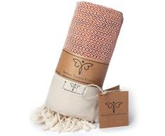 SMYRNA TURKISH COTTON Coperta vintage in 100% cotone, grande 152 x 205 cm, realizzata in Turchia, lavabile in lavatrice, lussuoso telo da bagno e tappeto da picnic, arancione