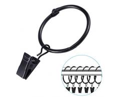 OOTSR 30 Pezzi Anelli per Tende con Clip, Finestra Tenda Anello Metallo Tendaggi Anello con Gancio Clip per Tende e Aste, Facile Aprire e Chiudere- 38 mm Diametro Interno-Nero