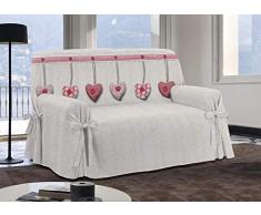 HomeLife - Copridivano Tre Posti con Laccetti in cotone, Shabby con Cuori Appesi Made in Italy | Fodera per Divano - Telo per Copertura e Protezione da Polvere, Macchie ed Usura – [3 Posti, Rosso]