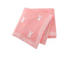 Hadetoto Coperta per bambini 100% cotone coperta per bambini lavorata a maglia coniglietto carrozzina/viaggio/Mosè cestino (100 x 80 cm) rosa