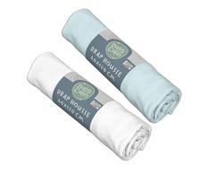 babyCalin - Set 2 lenzuola con angoli Bianco/Azzurro 60x120x15 cm