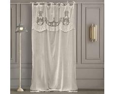 Dressing Home Tenda Stile Provenzale Shabby Chic, Tenda a Pannello per Soggiorno, Camera da Letto (140x290, Lino Ricamata Avorio)
