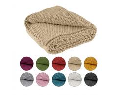 Coperta lavorata a maglia, 140 x 190 cm, beige – Coperta a maglia OekoTex, calda e morbida, collezione autunnale, inverno 20/21, regalo